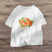 Orange print street style short-sleeved T-shirt