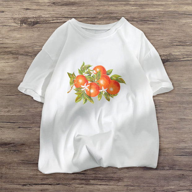 Orange print street style short-sleeved T-shirt