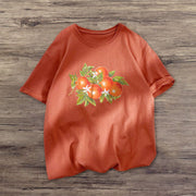 Orange print street style short-sleeved T-shirt