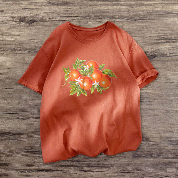 Orange print street style short-sleeved T-shirt
