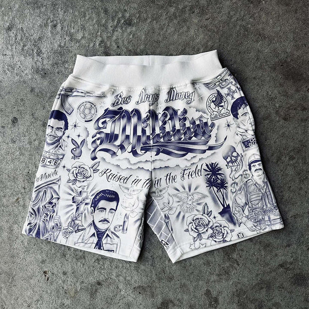 Retro personality hand-painted pattern shorts