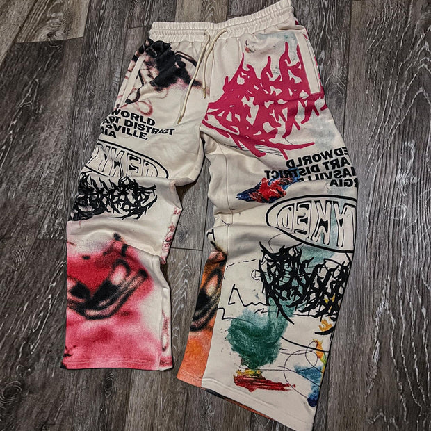 Street style hand-painted loose trousers