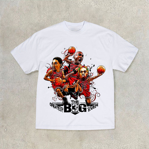 Street hip-hop retro print short-sleeved T-shirt