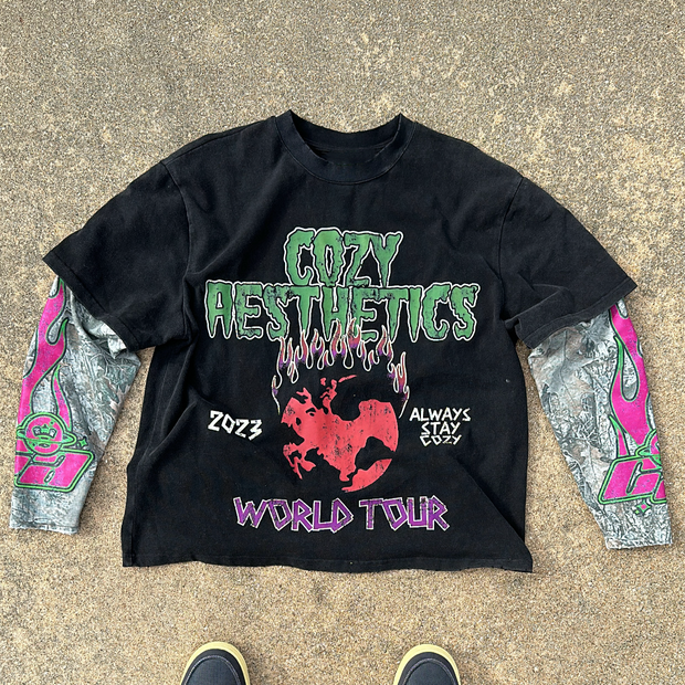 Cozy Aesthetics Fake Two Print Long Sleeve T-Shirt