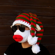 Winter funny Christmas hat new handmade crochet clown hat red lip mask two-piece holiday couple parent-child outfit