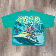 Water Scooter Print Short Sleeve T-Shirt