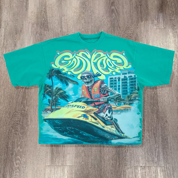 Water Scooter Print Short Sleeve T-Shirt