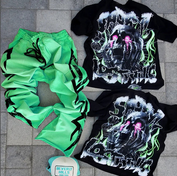Fear Skull Casual Street T-shirt Trousers Two-piece Set