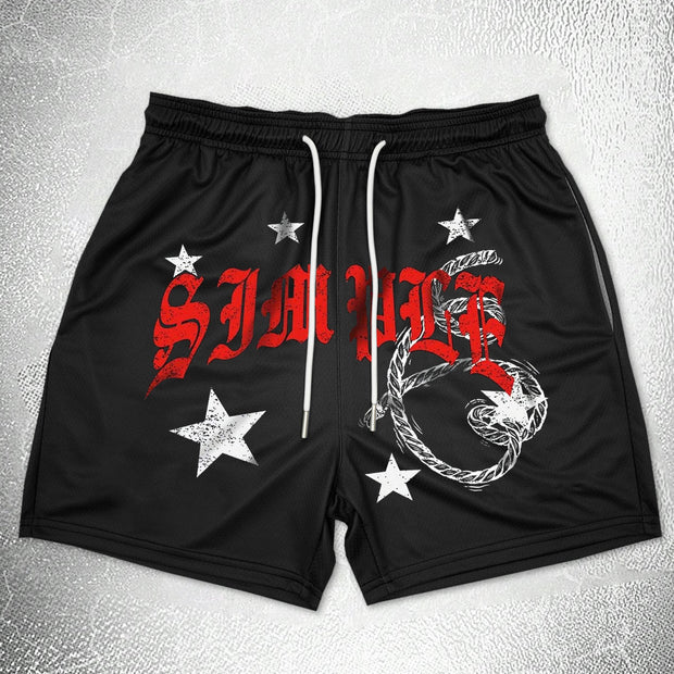 Vintage Hip Hop Print Track Shorts