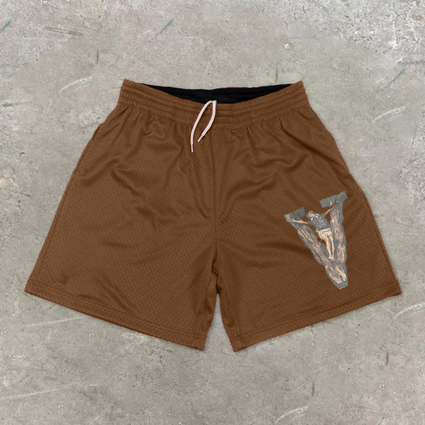Casual Jesus Pattern Vintage Mesh Shorts
