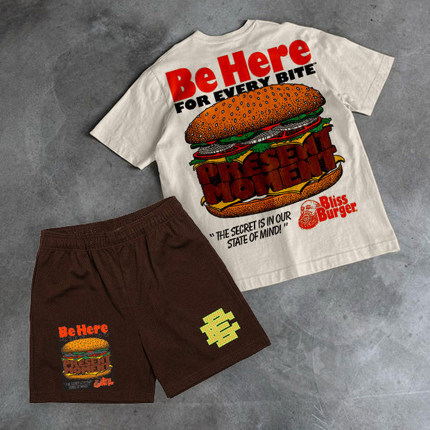 Burger Print Casual Street Resort Mesh Two-Piece Set