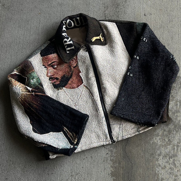 Hip Hop Rap Casual Street Tapestry Zip-Up Jacket