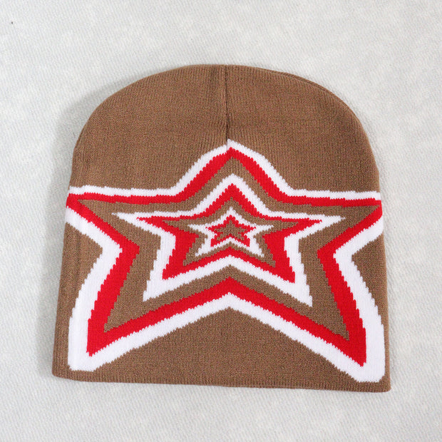 Pullover overlapping five-pointed Y2K jacquard knitted hat