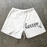 Retro fashion brand angel print shorts