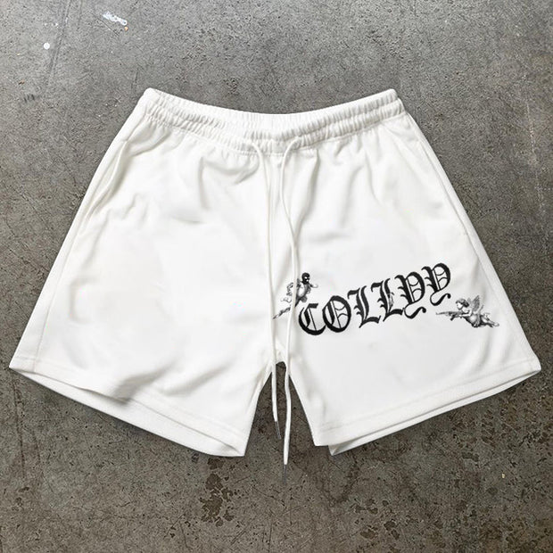 Retro fashion brand angel print shorts