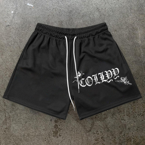 Retro fashion brand angel print shorts
