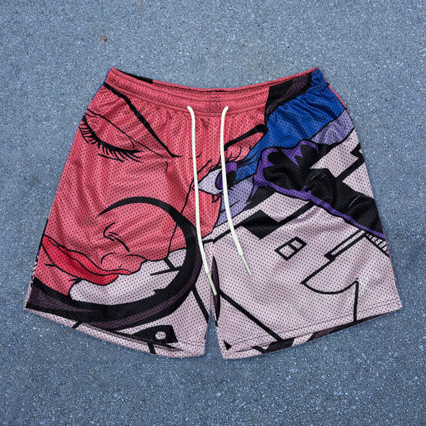 Cartoon Contrast Color Casual Sports Shorts