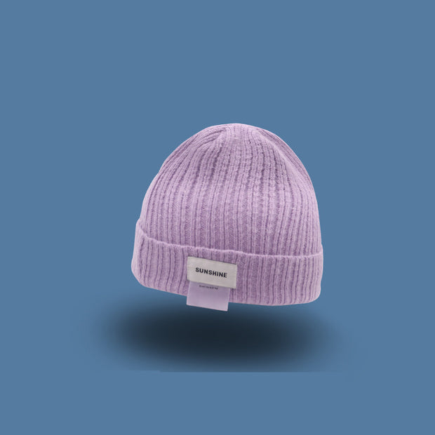 Letter double label woolen warm knitted hat