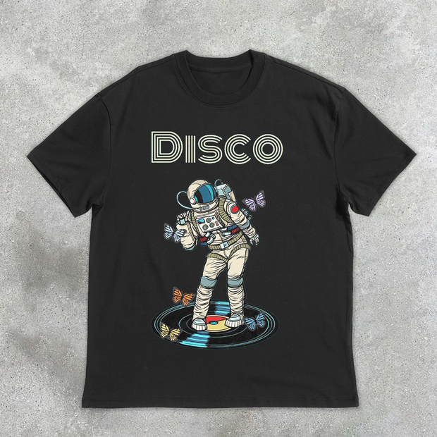 Astronaut Butterfly Disco Retro Short Sleeve T-Shirt
