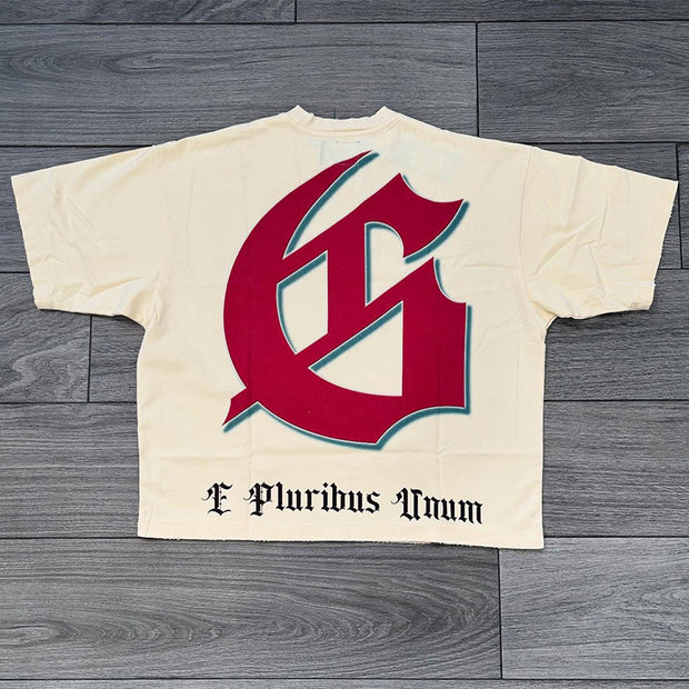 Skull and chess print short-sleeved T-shirt