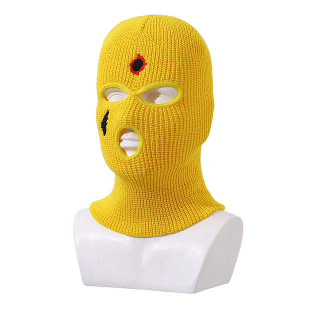 Balaclava three-hole hat outdoor riding headgear knitted warm ski mask