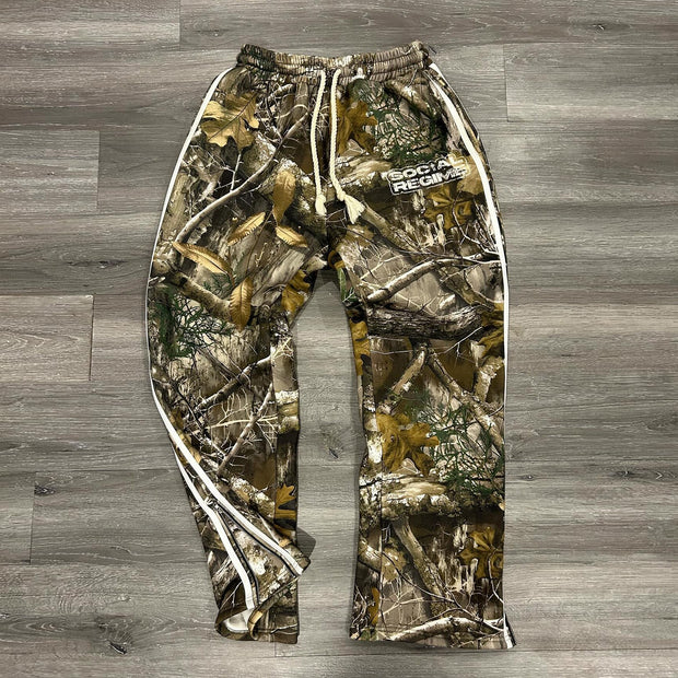 Street tree camouflage design zipper casual trousers