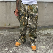 Street tree camouflage design zipper casual trousers
