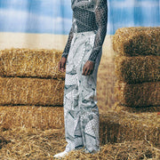 Fashion texture printing loose straight wide leg pants trousers