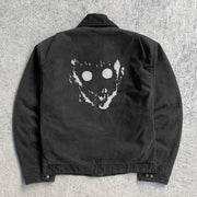 Letters Printed Long Sleeve Zipper Multi-Pocket Jacket
