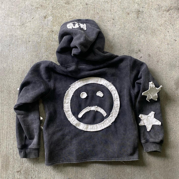 Lucky Embroidered Applique Street Casual Zip Hoodie