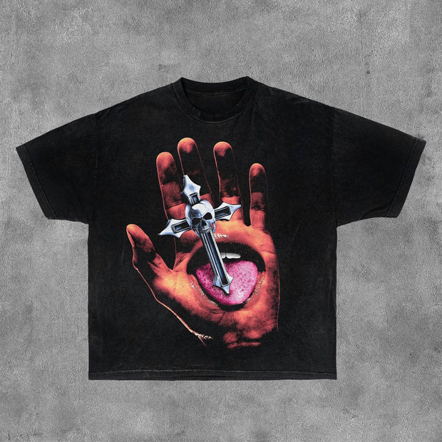 Personalized Palm Cross Print Short Sleeve T-Shirt