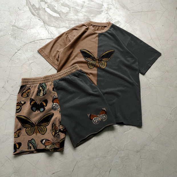 Contrast stitching retro street shooting short-sleeved suit