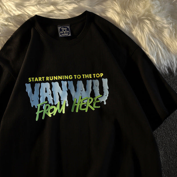 PeterWoo letter simple style letter printing short-sleeved T-shirt