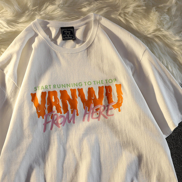 PeterWoo letter simple style letter printing short-sleeved T-shirt