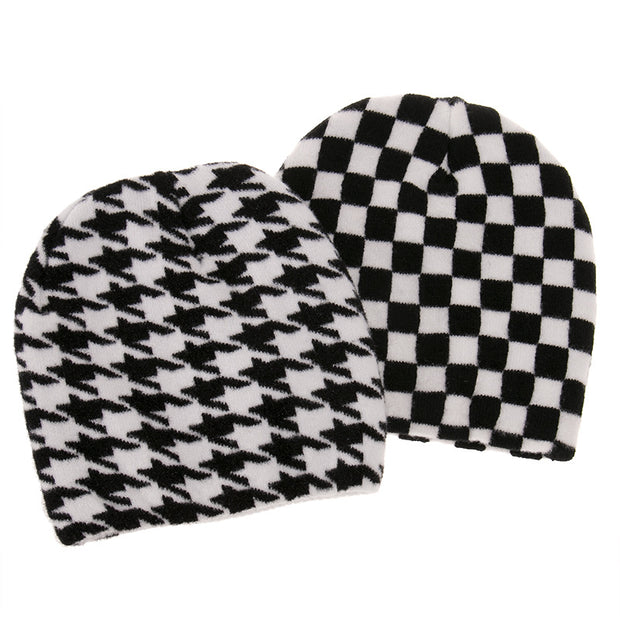 Striped knitted hat pullover hat black and white elements cow wool hat