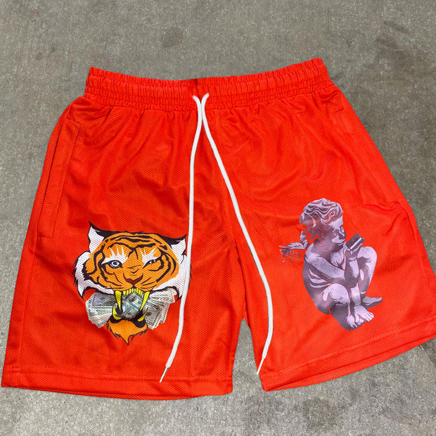 Angel Print Vintage Fashion Mesh Shorts