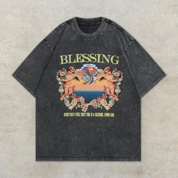 Casual Vintage Cupid Distressed Print T-Shirt