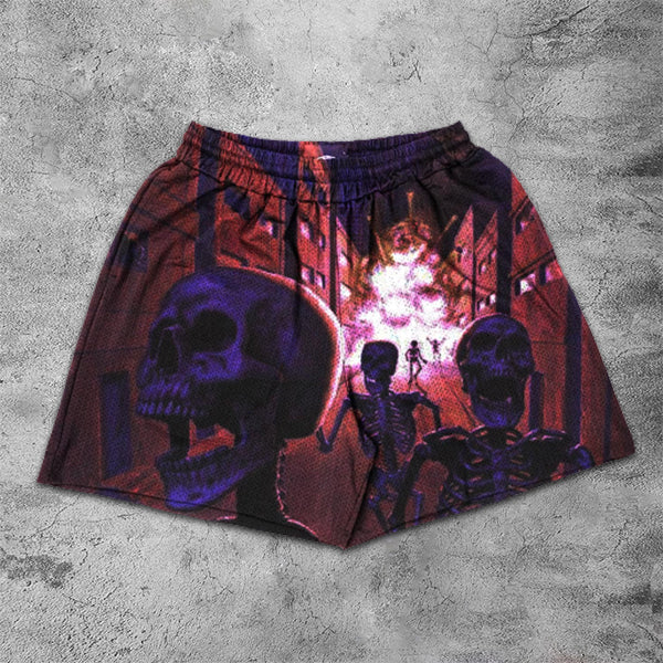 Skull Print Elastic Shorts