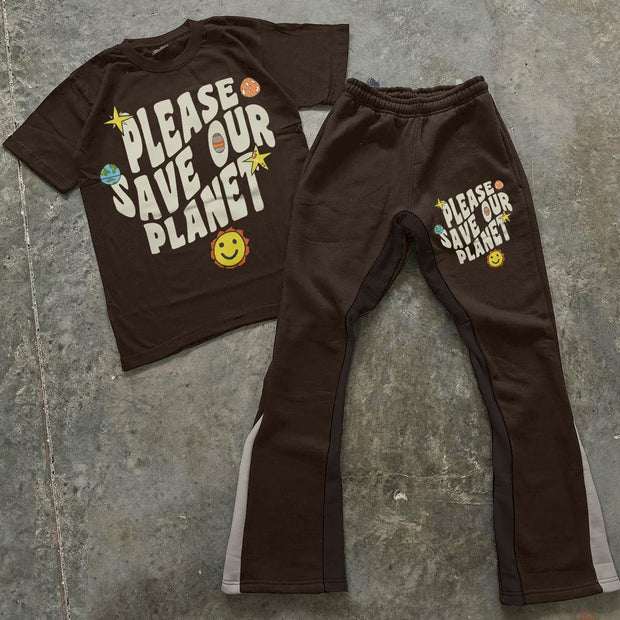 Letters Print T-Shirt & Trousers Two-Piece Set