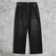 Straight-leg raw-edge washed wide-leg jeans