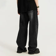 Straight-leg raw-edge washed wide-leg jeans