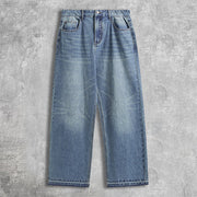 Straight-leg raw-edge washed wide-leg jeans
