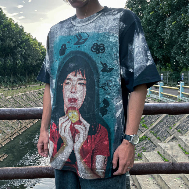 Casual street retro printed T-shirt