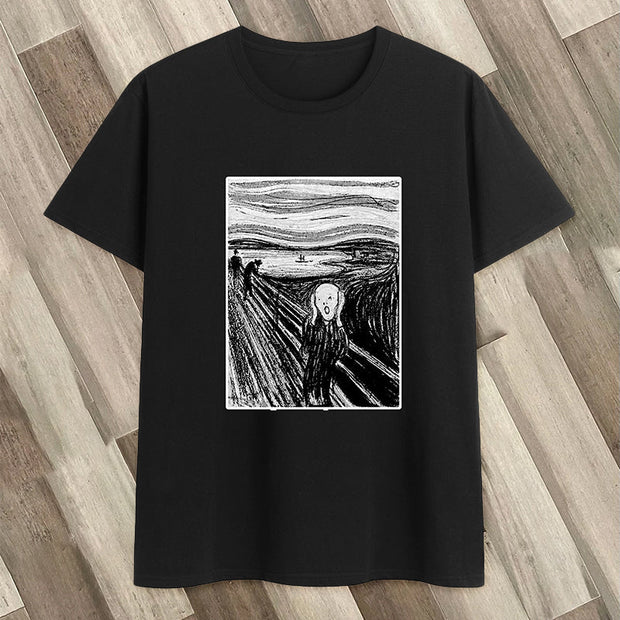 Retro cotton round neck print short-sleeved T-shirt