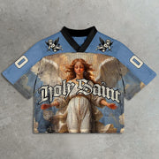 Angels casual street mesh patchwork jersey