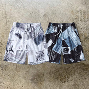 Pictorial print shorts men and women couples retro loose sports seaside vacation beach pants