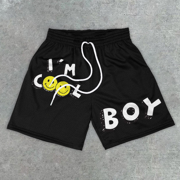 Preppy Fashion Alphabet Smiley Print Shorts