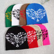 Knitted pullover heart-shaped skull Y2K jacquard hat for men and women