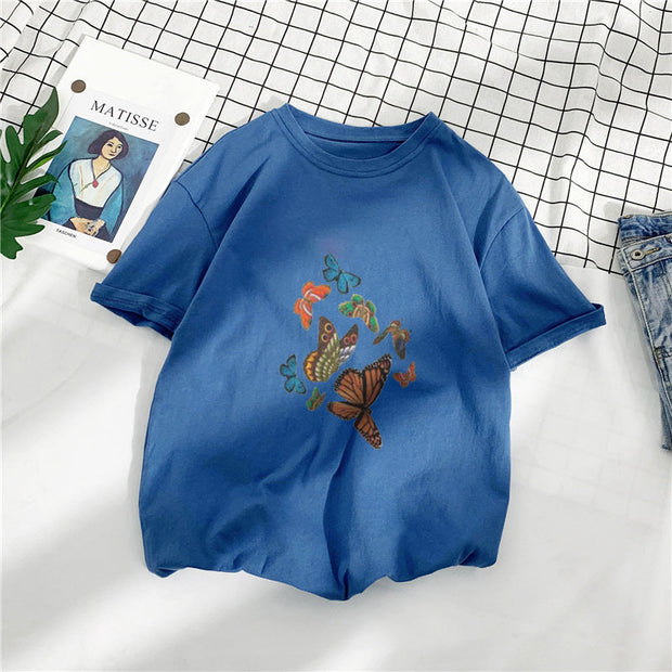 Casual retro butterfly print T-shirt