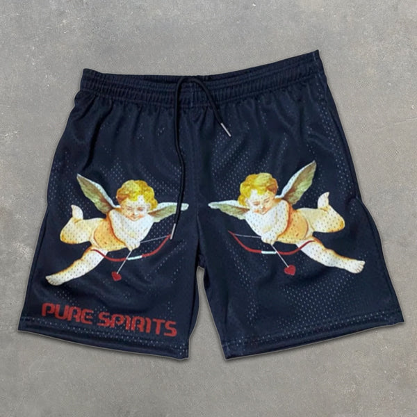 Cupid Graphic Print Elastic Shorts